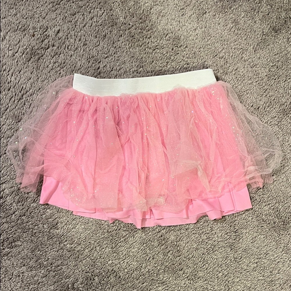 Pink Tulle Skirt with White Waistband